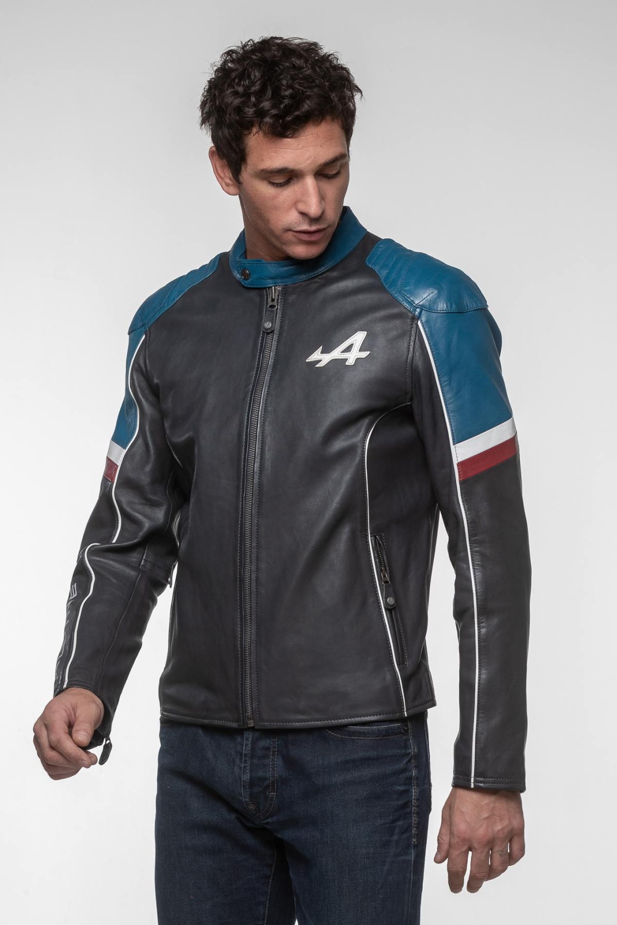 Motorsport-inspired navy sheepskin jacket with a regular fit. - Image n°5