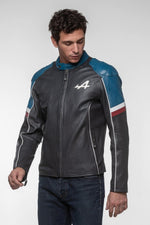 Motorsport-inspired navy sheepskin jacket with a regular fit. - Image n°5