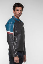 Motorsport-inspired navy sheepskin jacket with a regular fit. - Image n°13