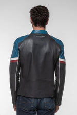 Motorsport-inspired navy sheepskin jacket with a regular fit. - Image n°10