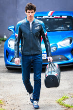 Motorsport-inspired navy sheepskin jacket with a regular fit. - Image n°16
