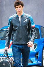 Motorsport-inspired navy sheepskin jacket with a regular fit. - Image n°6