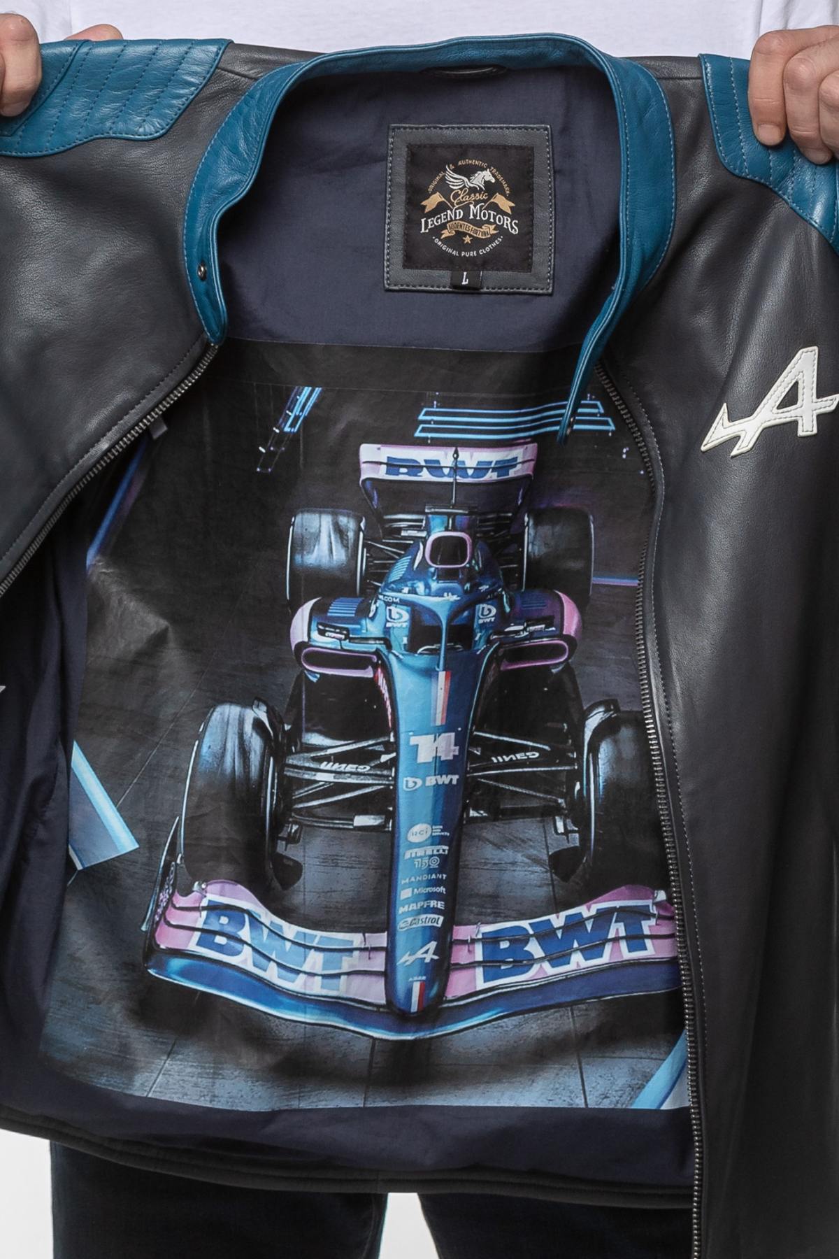 Motorsport-inspired navy sheepskin jacket with a regular fit. - Image n°4