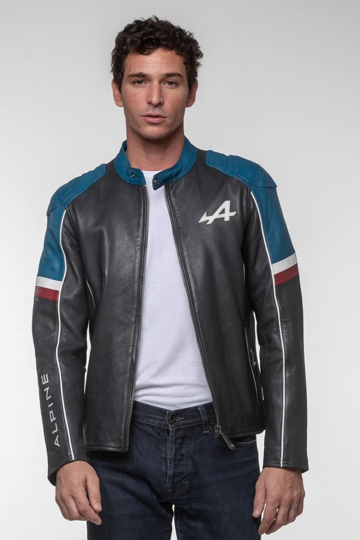 Motorsport-inspired navy sheepskin jacket with a regular fit. - Image n°8