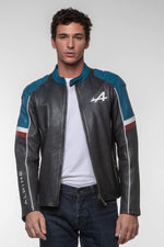 Motorsport-inspired navy sheepskin jacket with a regular fit. - Image n°8