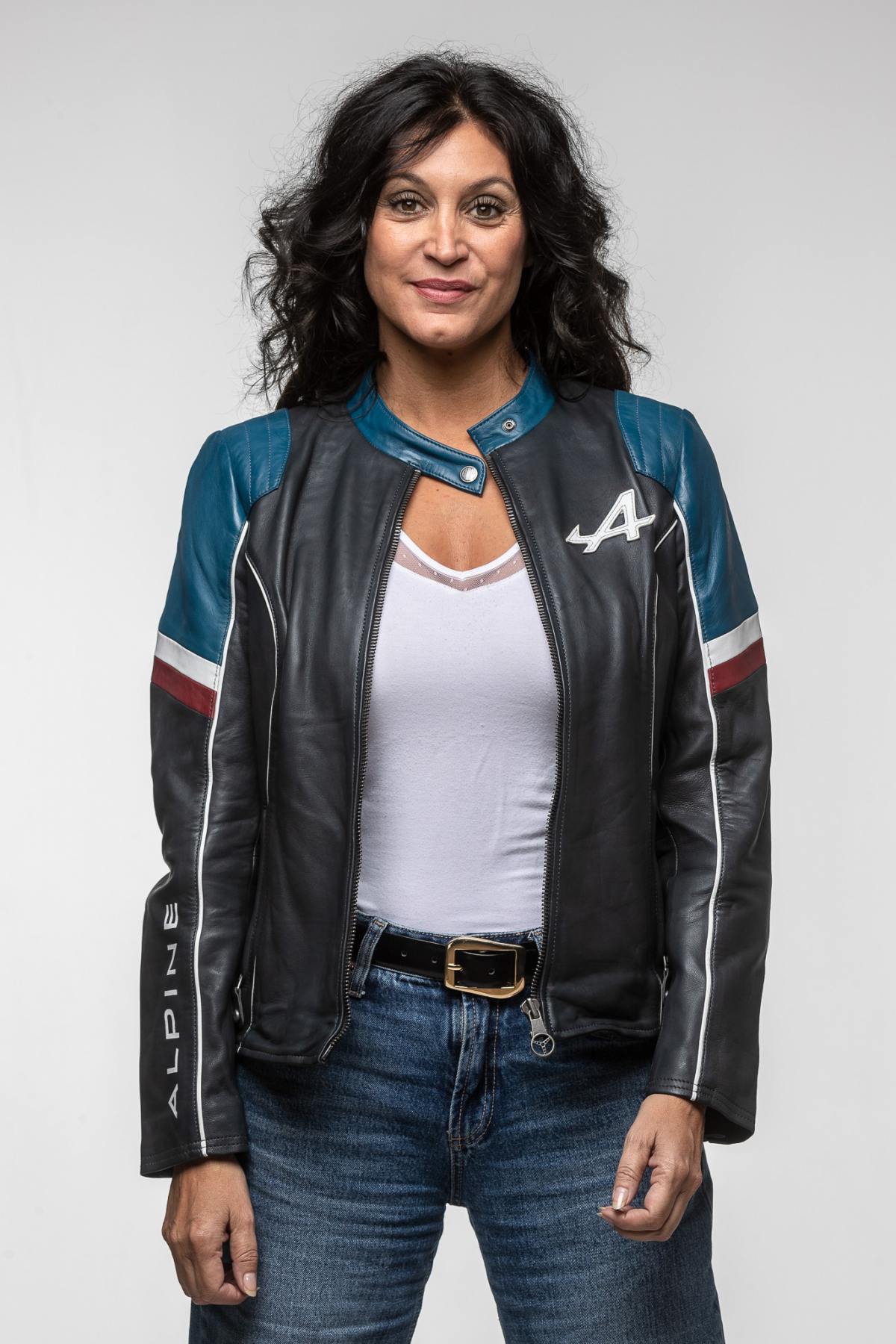 Women's Navy Blue Alpine Leather Jacket - Image n°1