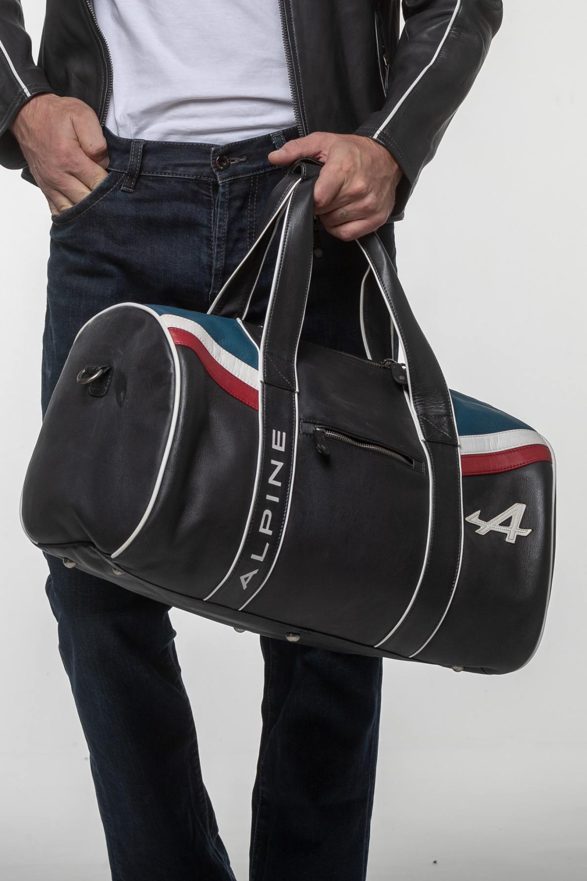 Alpine navy blue leather sports bag - Image n°7