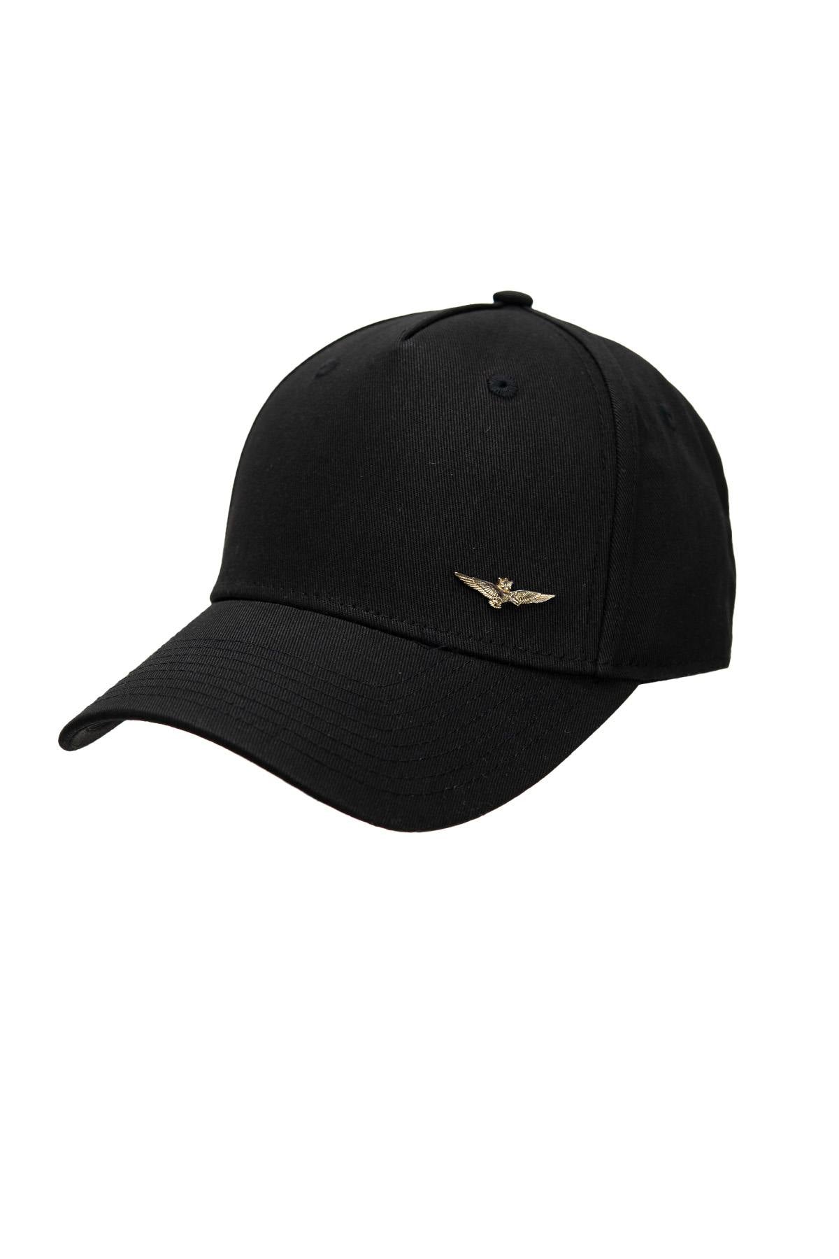 Black cap with metal eagle logo - Image n°1