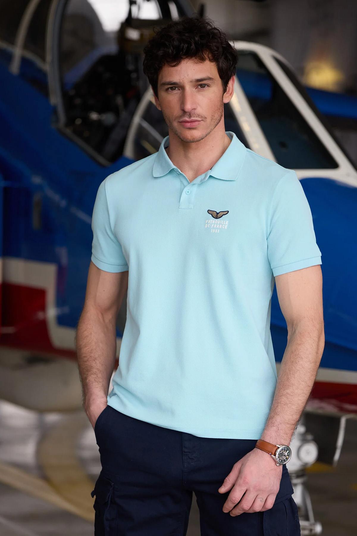 Sky blue cotton and polyester polo shirt Patrouille de France - Image n°1