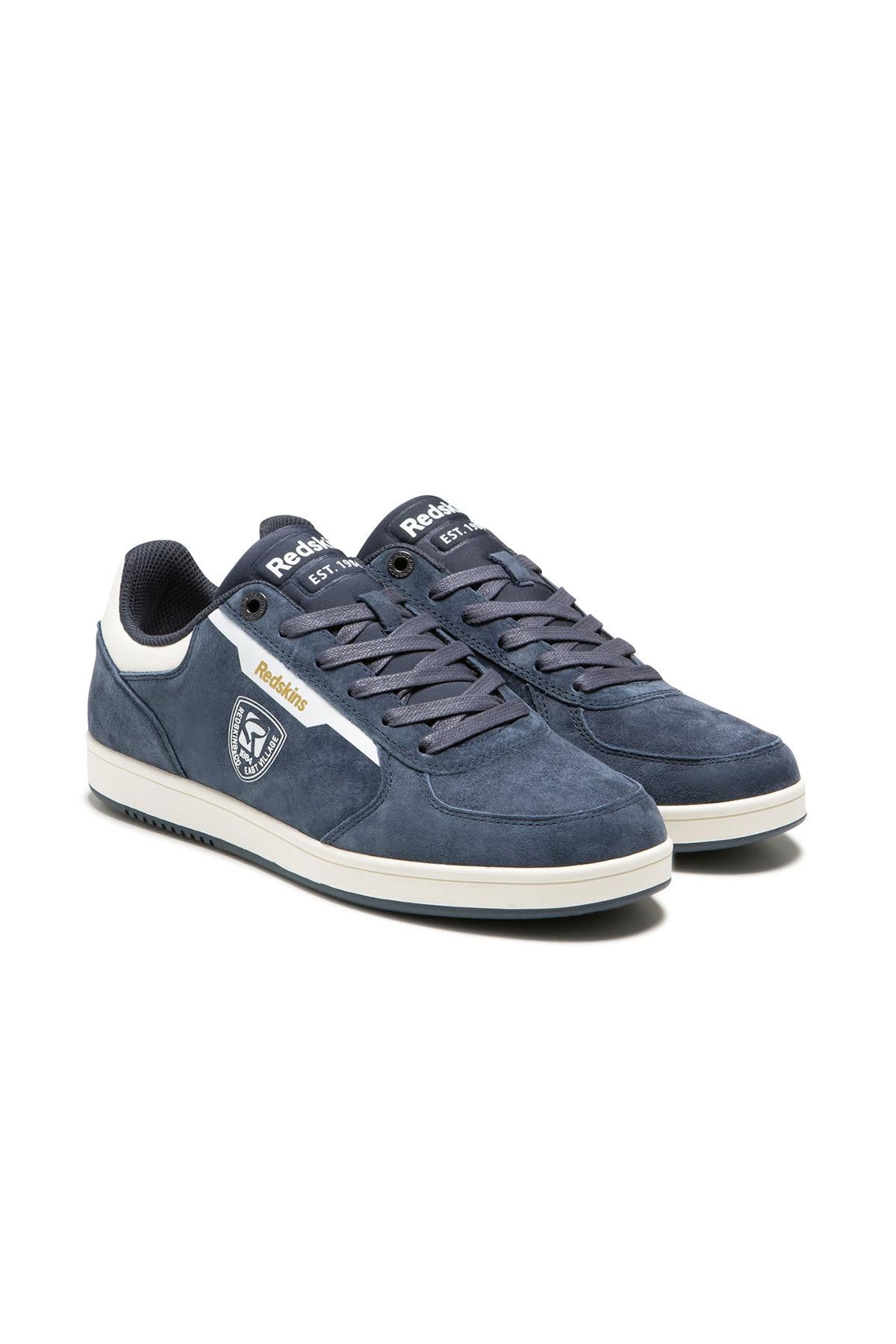 Navy blue suede leather sneakers - Image n°1