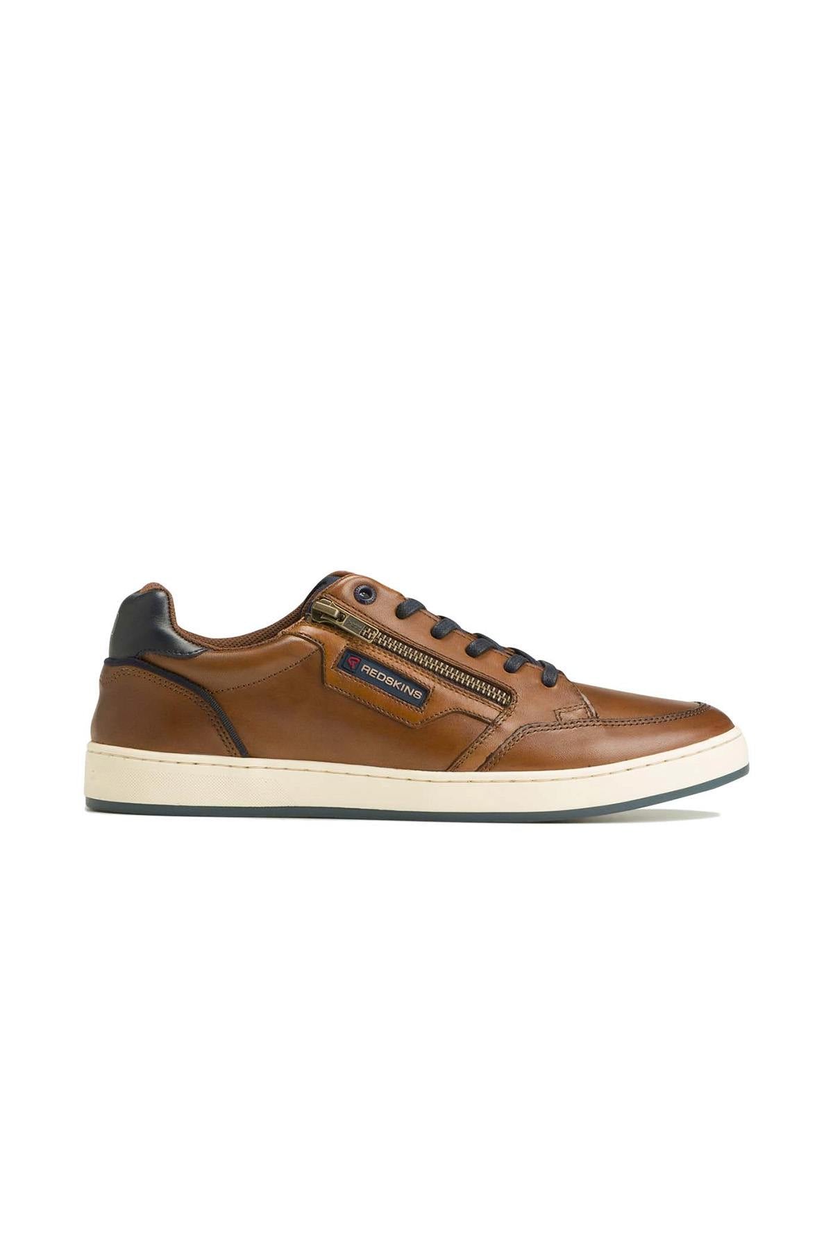 Cognac and navy leather sneakers - Image n°3