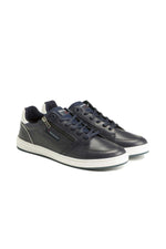 Navy and white leather sneakers - Image n°1