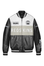 Redskins' black-and-white lambskin bomber with teddy collar and mesh. - Image n°9