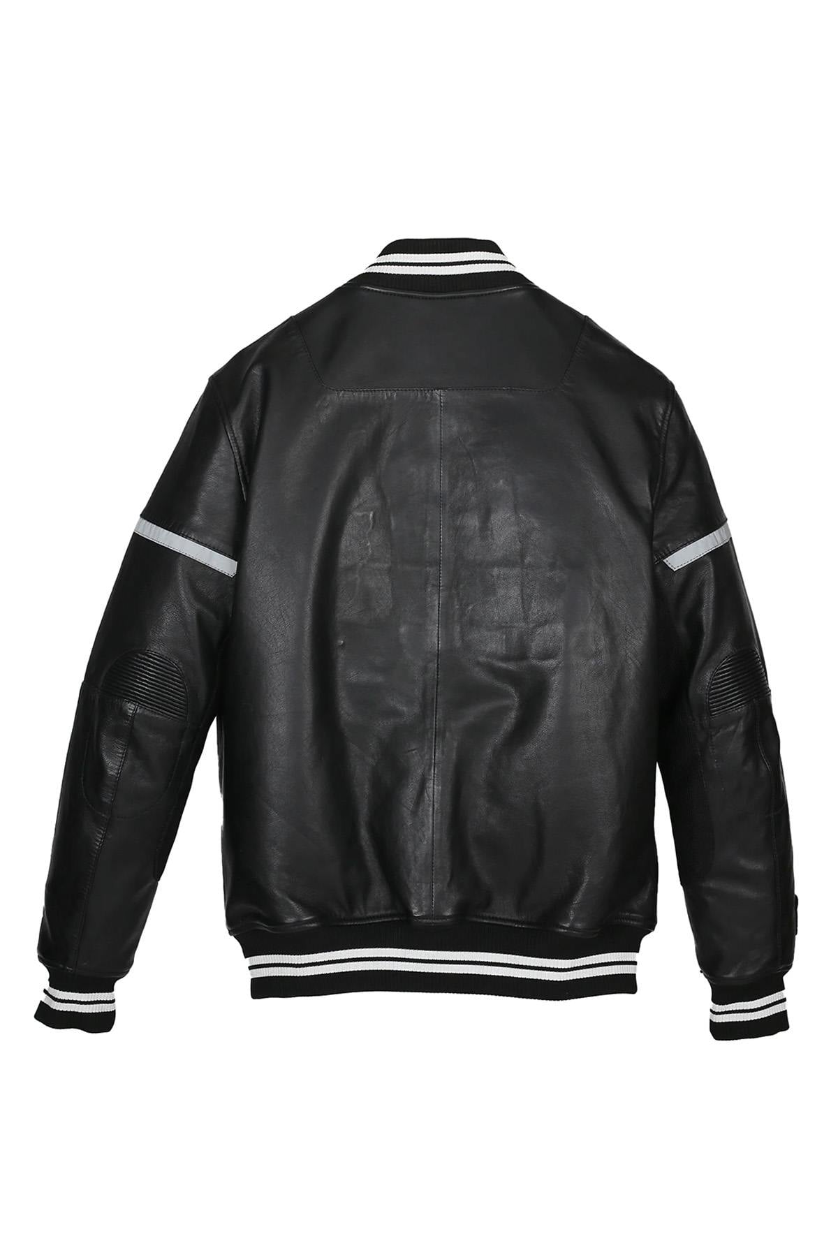 Redskins' black-and-white lambskin bomber with teddy collar and mesh. - Image n°10