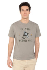 Organic cotton T-shirt with cement color and cartoon illustration - Image n°1