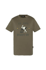 Organic cotton khaki cartoon illustration t-shirt - Image n°1
