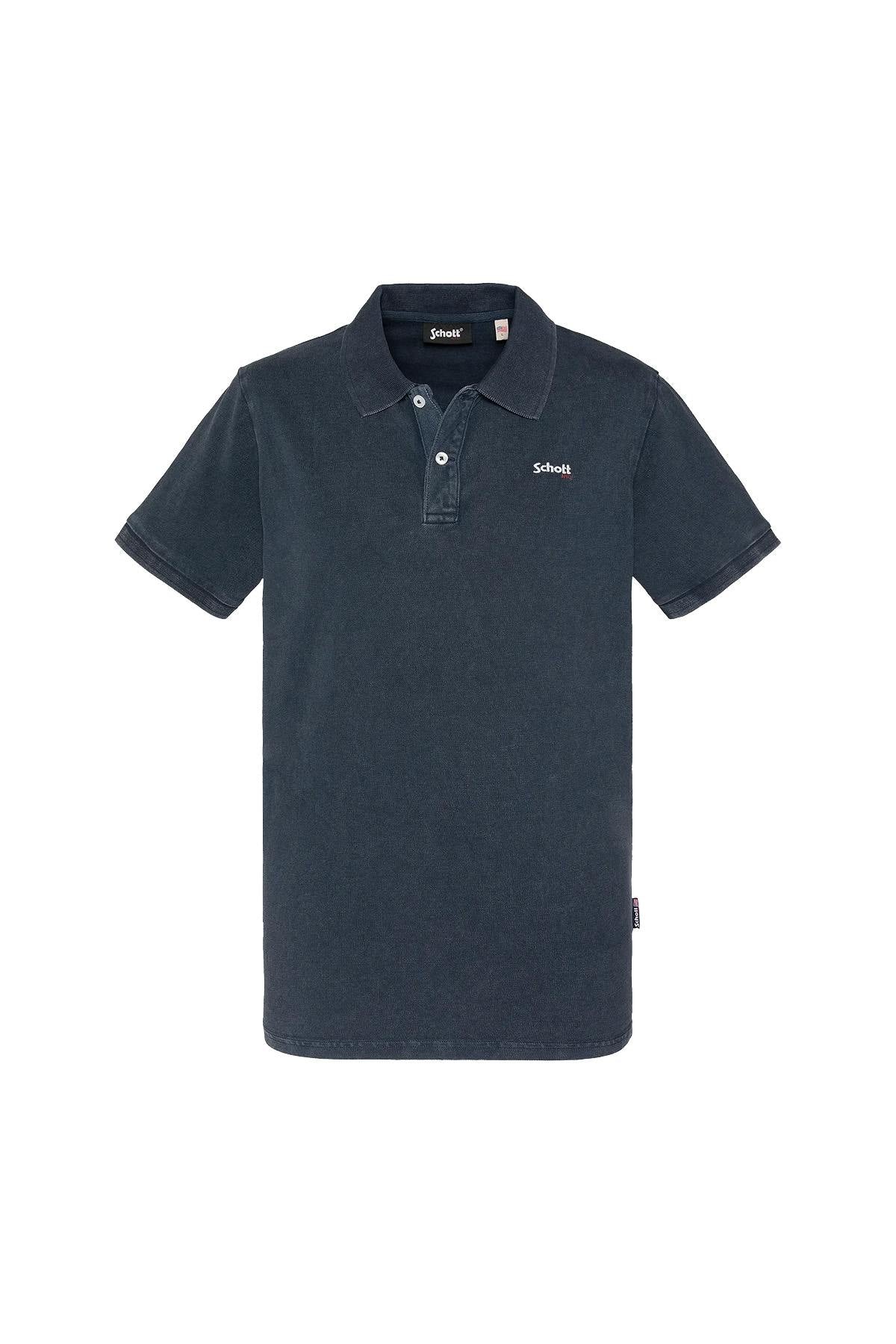 Navy blue cotton polo shirt with faded effect - Image n°1