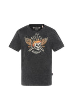 Black washed cotton t-shirt with biker print - Image n°2