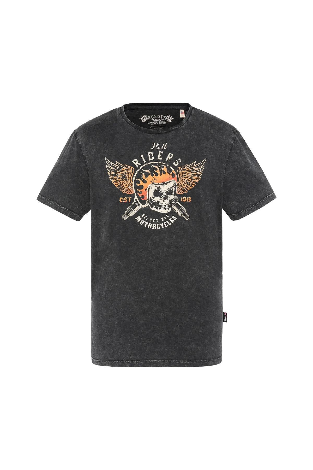 Black washed cotton t-shirt with biker print - Image n°2