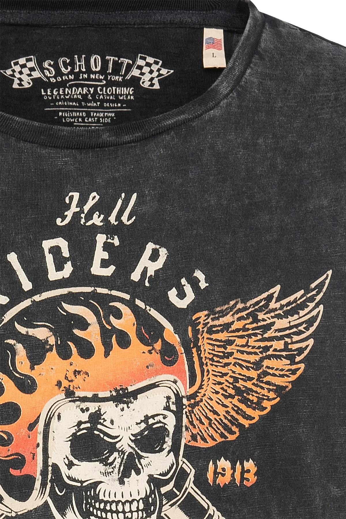 Black washed cotton t-shirt with biker print - Image n°4