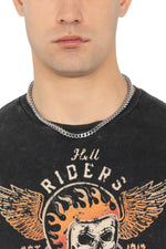 Black washed cotton t-shirt with biker print - Image n°5