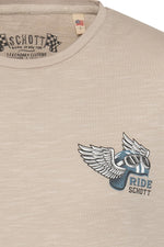 Cement-colored cotton T-shirt with biker logo - Image n°3