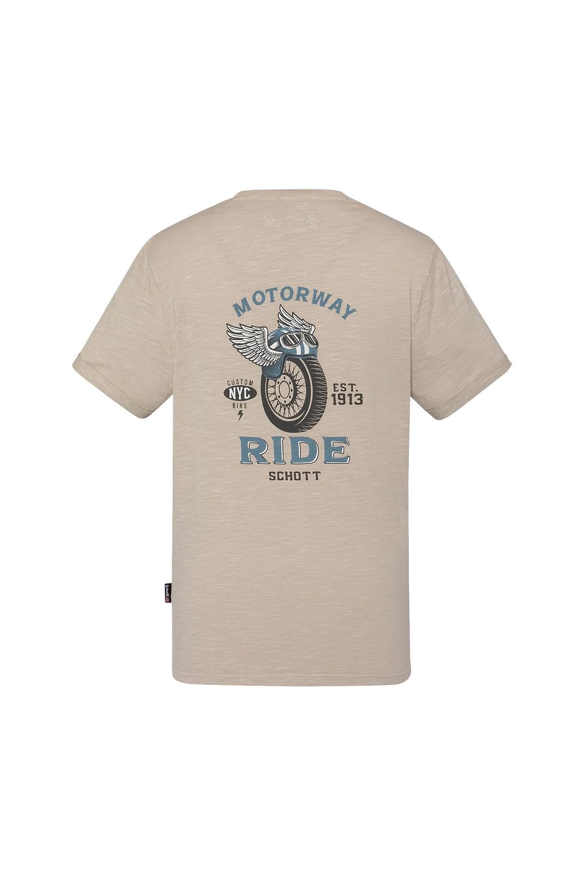 Cement-colored cotton T-shirt with biker logo - Image n°1