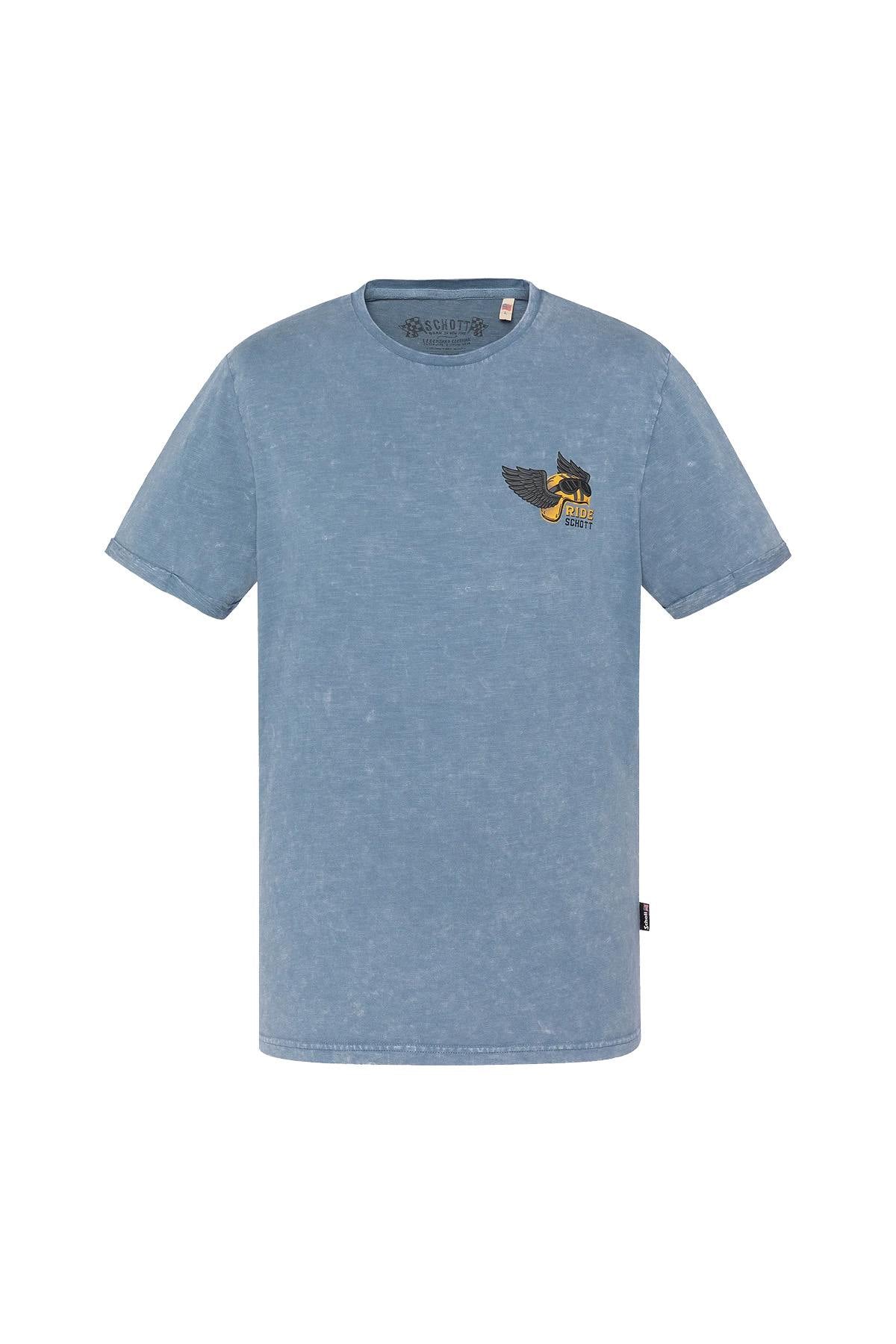 Blue cotton t-shirt with biker logo - Image n°2