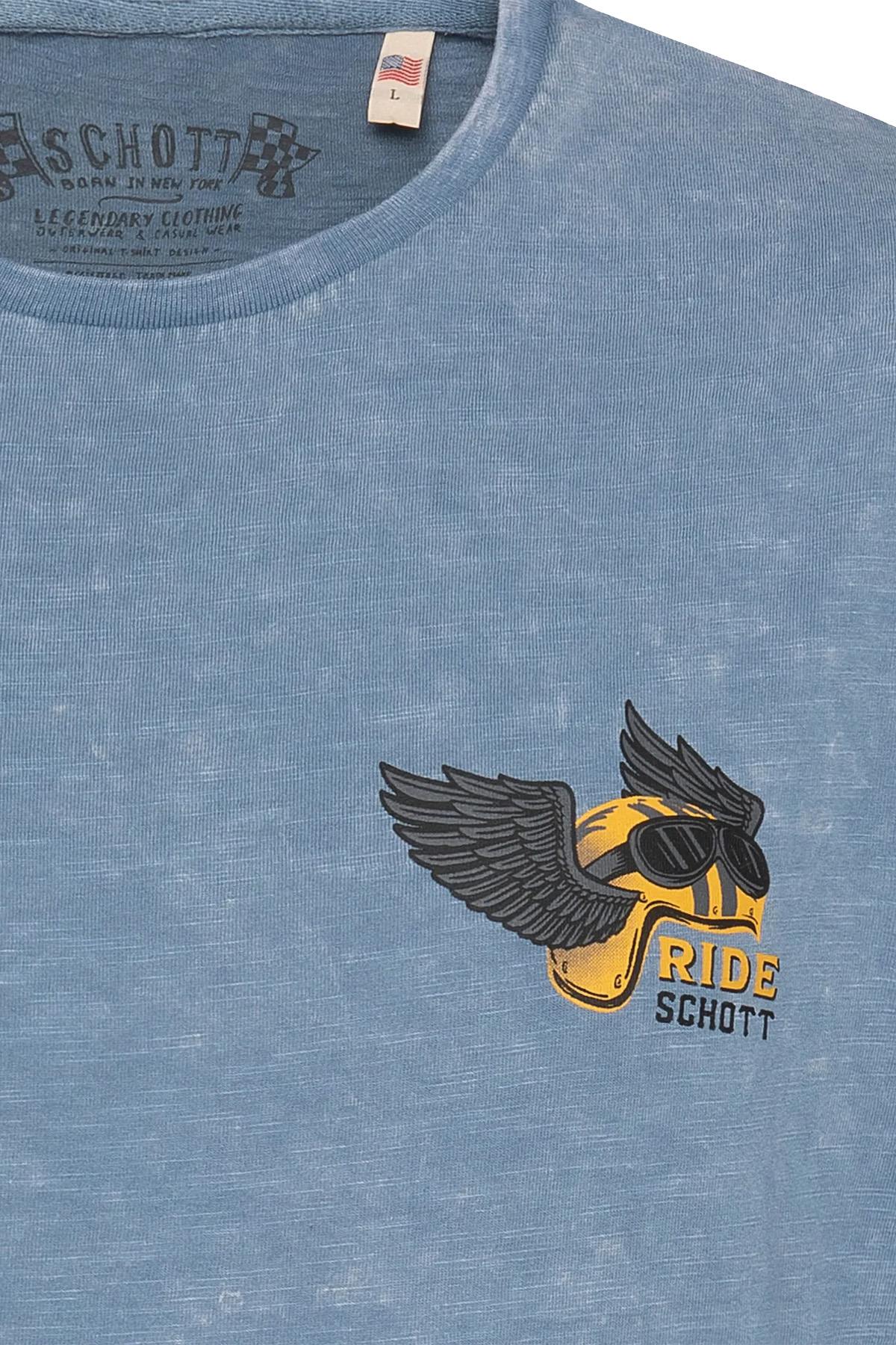 Blue cotton t-shirt with biker logo - Image n°6