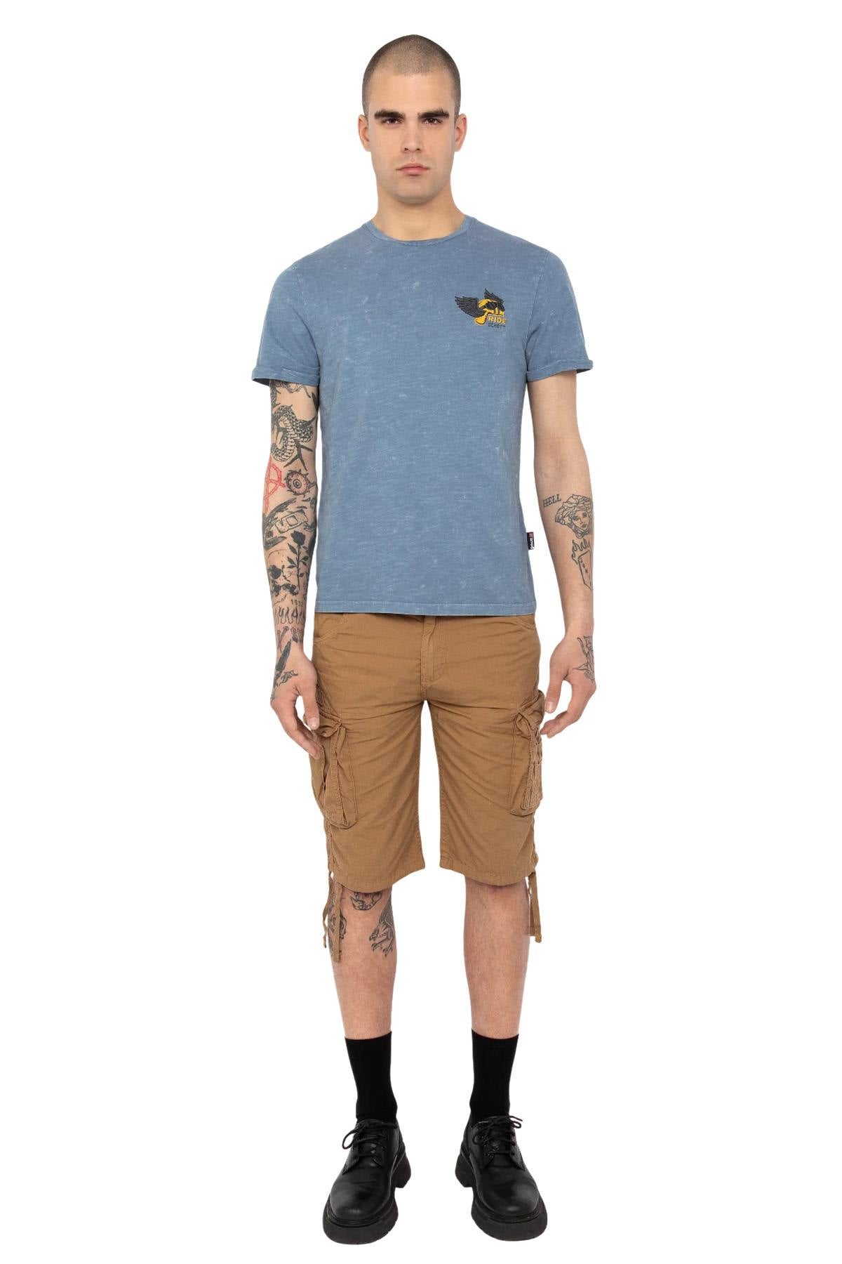 Blue cotton t-shirt with biker logo - Image n°5