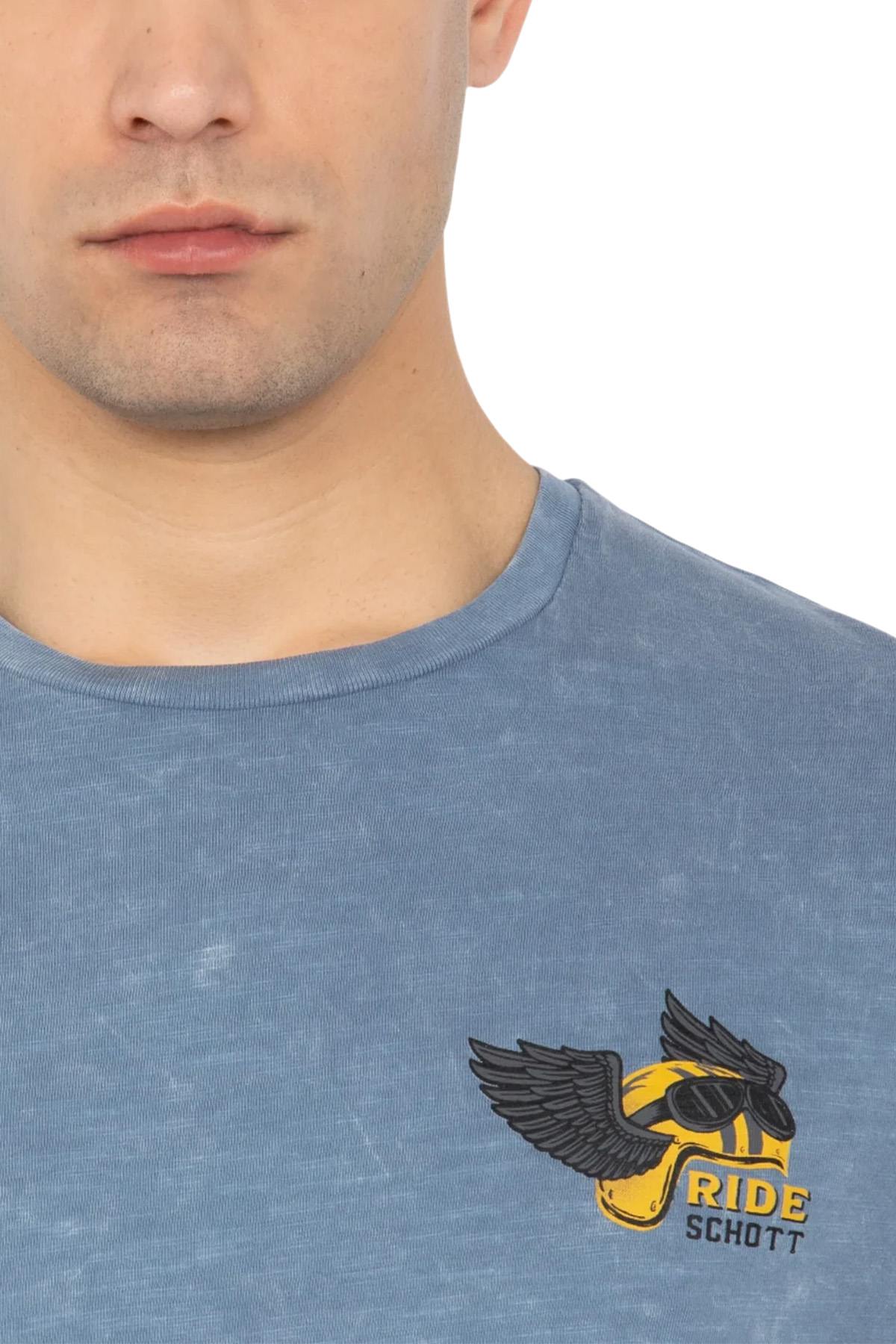 Blue cotton t-shirt with biker logo - Image n°4