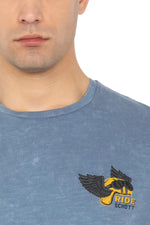 Blue cotton t-shirt with biker logo - Image n°4