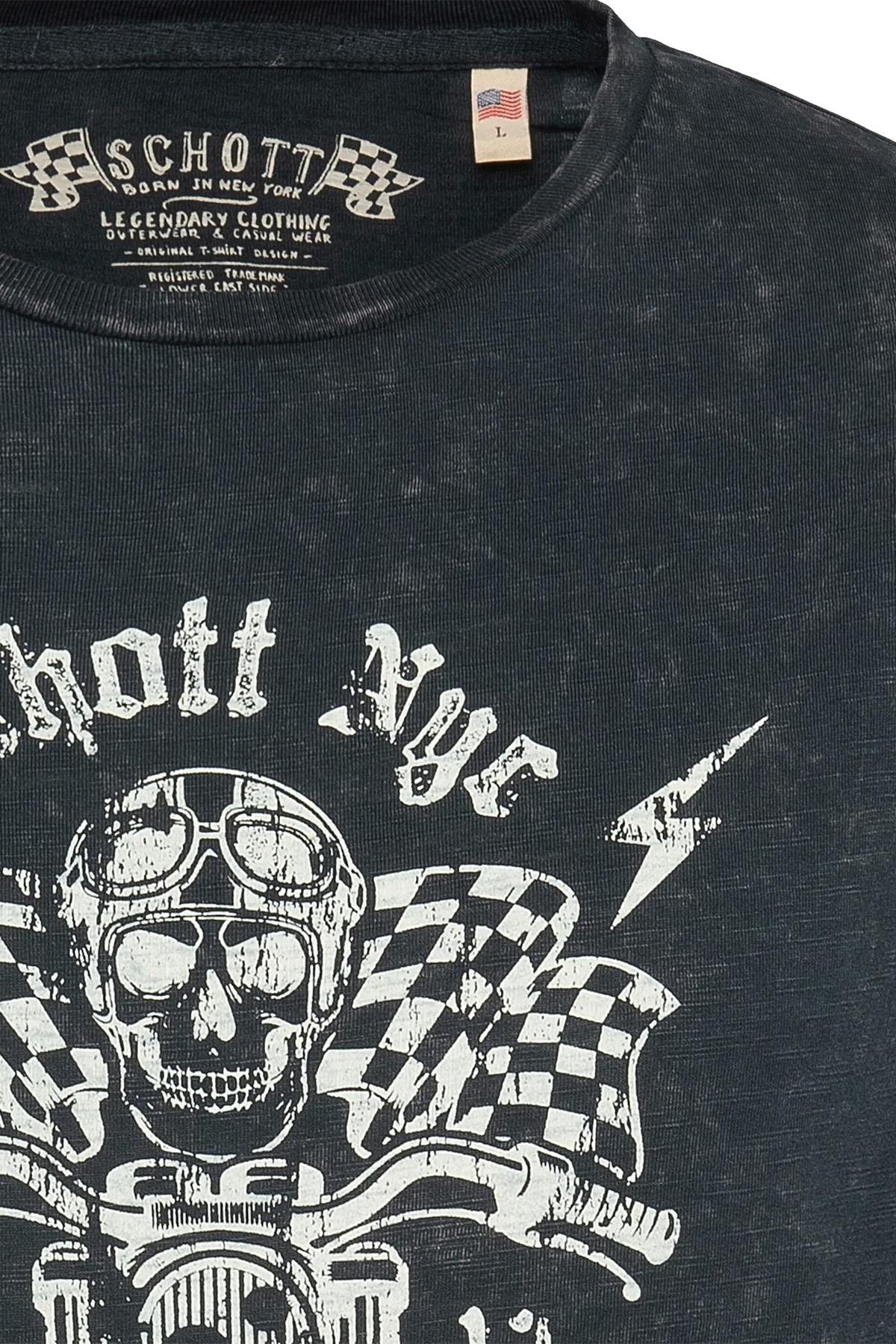 Navy blue cotton t-shirt with biker print - Image n°2