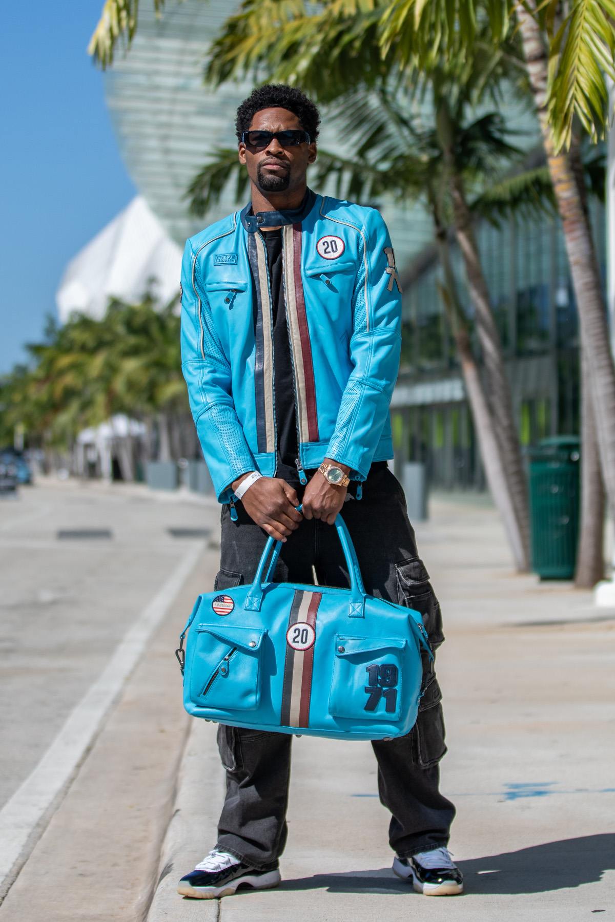 Nordic Blue Leather Racing Jacket - Image n°9