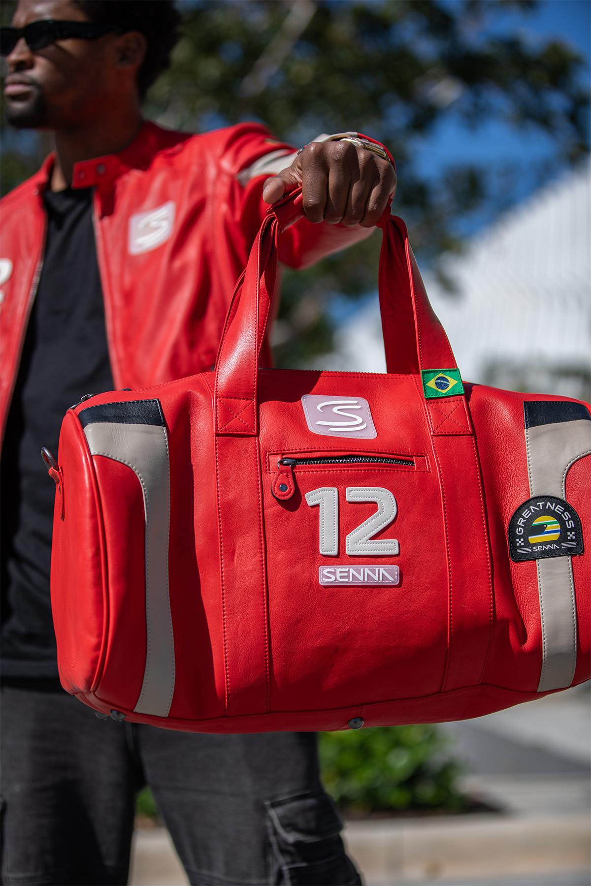 Ayrton Senna Leather Travel Bag Racing Red - Image n°1