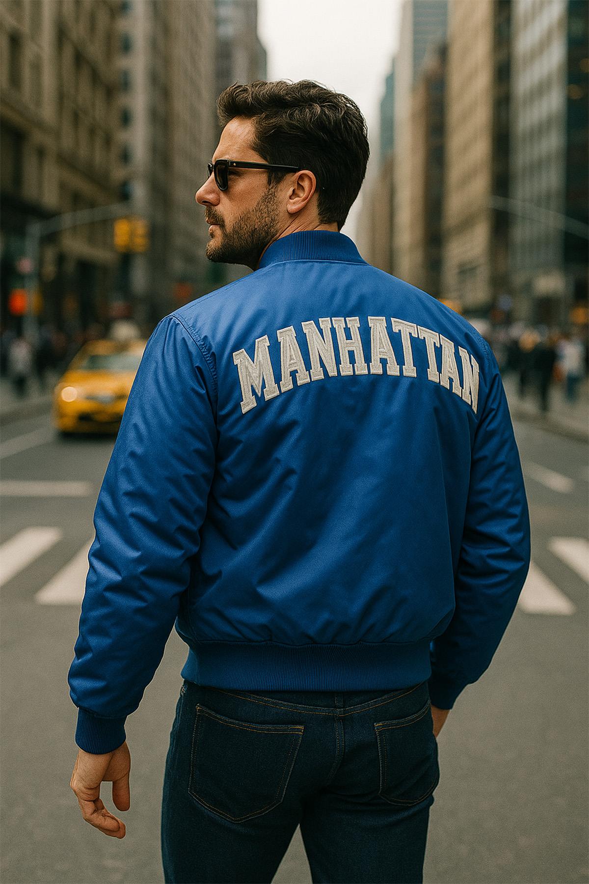 Electric blue "Manhattan" nylon bomber jacket - Image n°1