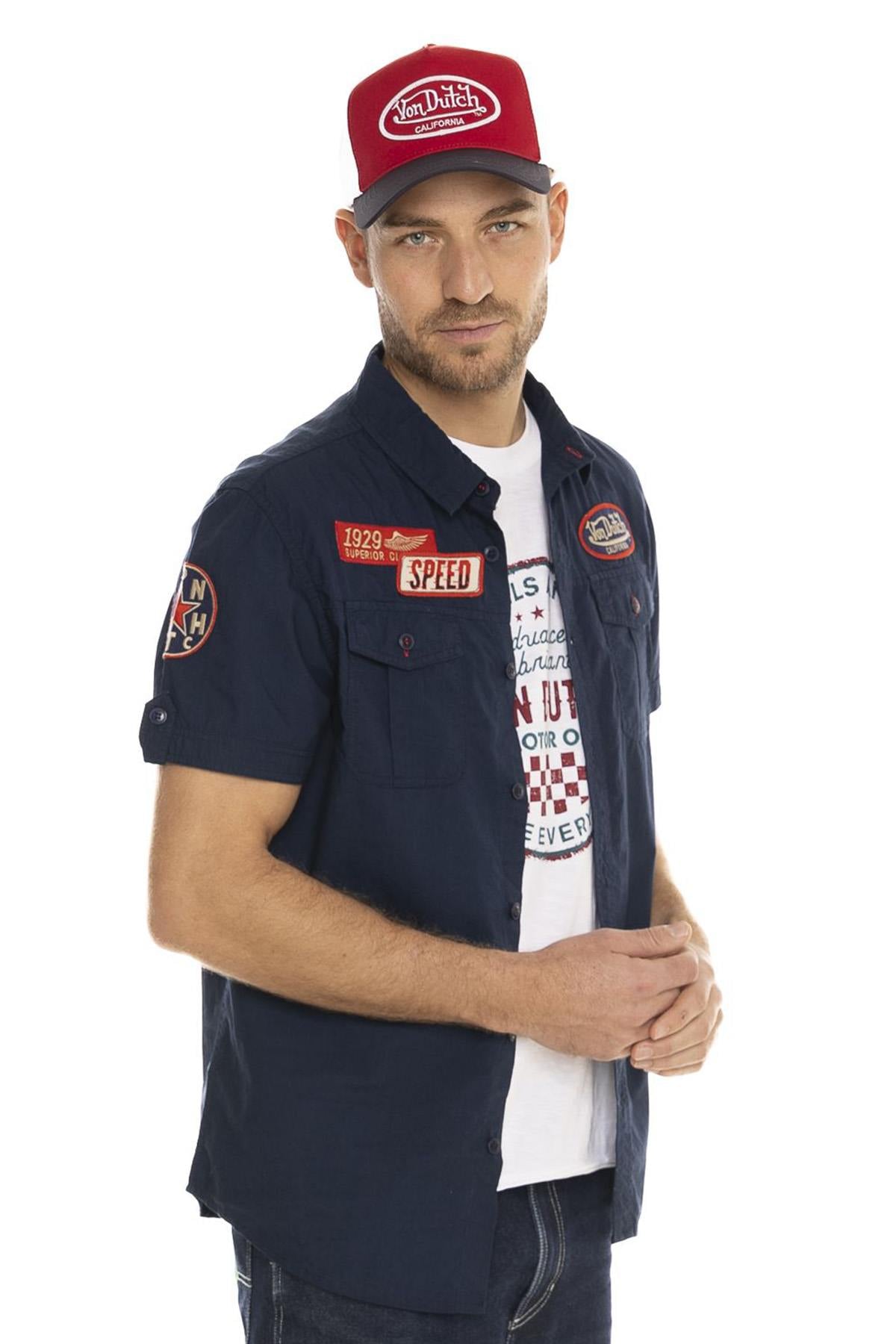 Navy blue cotton garage style shirt - Image n°3