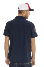 Navy blue cotton garage style shirt - Image n°5