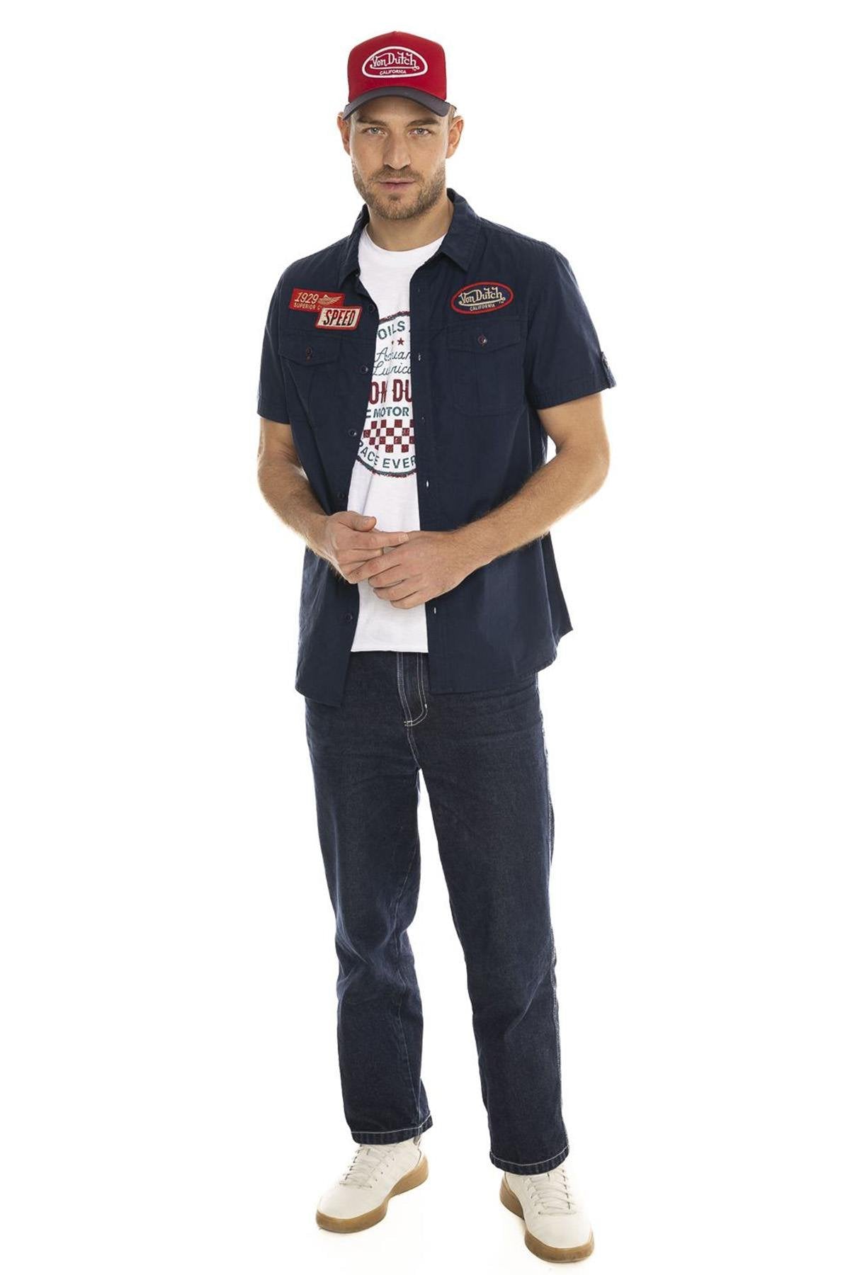 Navy blue cotton garage style shirt - Image n°6