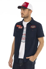 Navy blue cotton garage style shirt - Image n°1