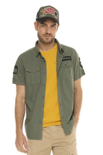 Short-sleeved army khaki cotton shirt - Image n°1