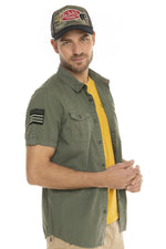 Short-sleeved army khaki cotton shirt - Image n°3