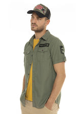 Short-sleeved army khaki cotton shirt - Image n°4
