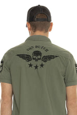 Short-sleeved army khaki cotton shirt - Image n°2