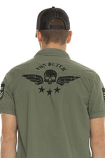 Short-sleeved army khaki cotton shirt - Image n°2