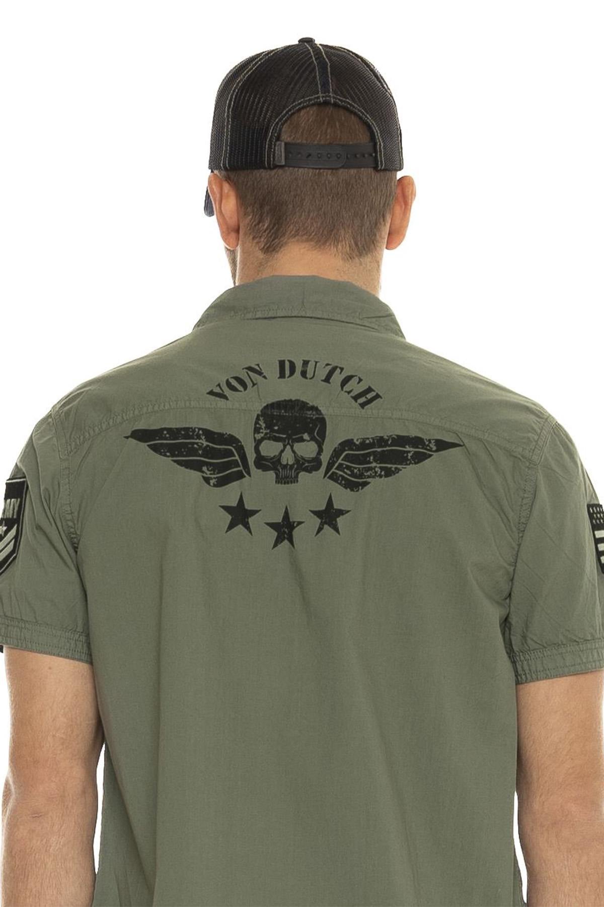 Short-sleeved army khaki cotton shirt - Image n°2