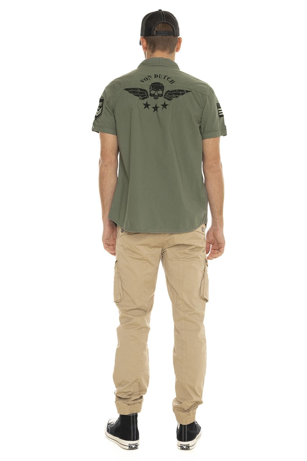Short-sleeved army khaki cotton shirt - Image n°5