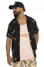 Black short-sleeved shirt with surf pattern - Image n°5