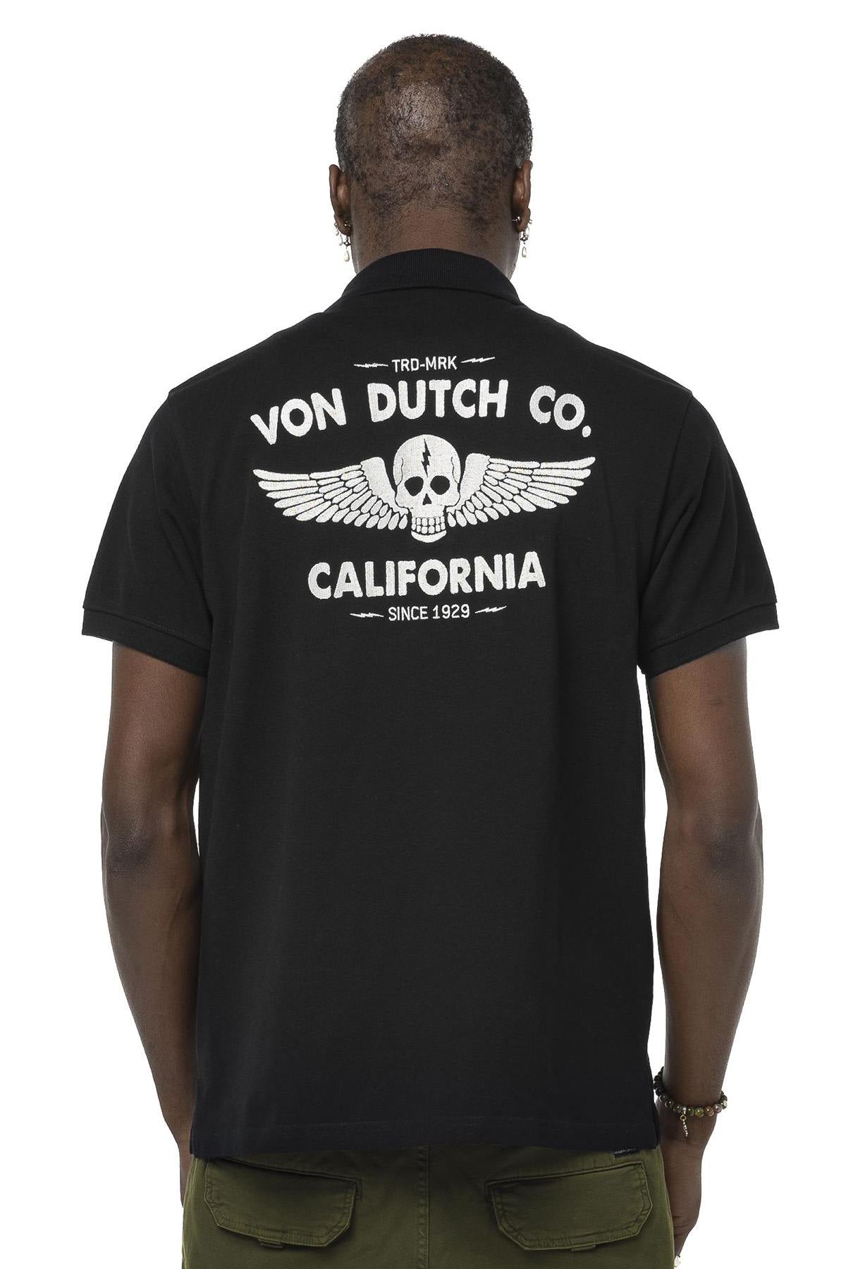 Black cotton polo shirt with embroidered heart and back - Image n°2