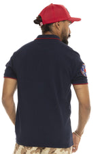 Navy blue cotton polo shirt in garage style - Image n°5